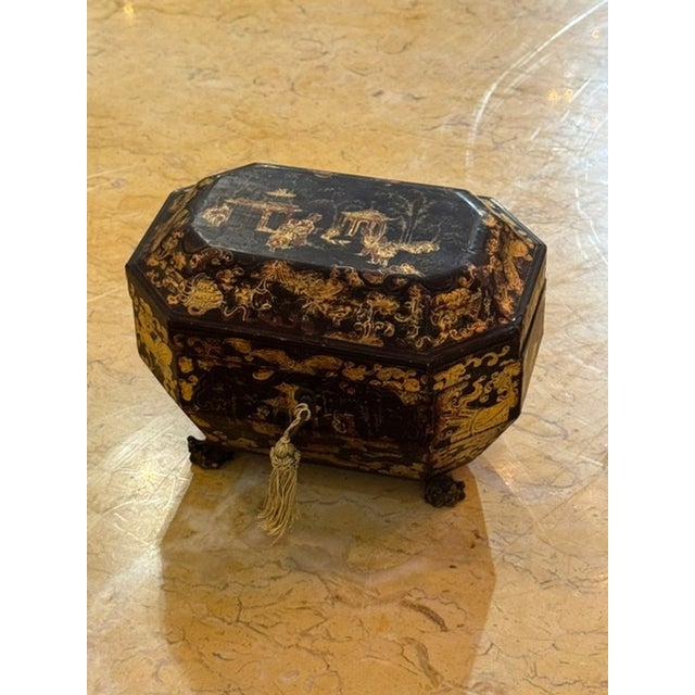 Black 19th C. English Chinoiserie Tea Caddy For Sale - Image 8 of 10