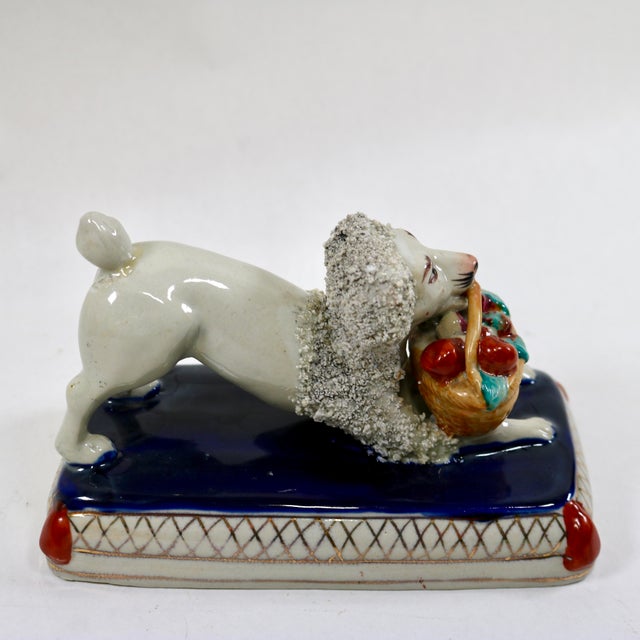 Victorian Antique Staffordshire Confetti Poodle W/ Basket Figurine For Sale - Image 3 of 11