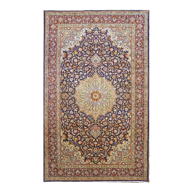 Antique Persian Tabriz Wool 10x16 Navy, Red, Ivory & Brown Handmade Area Rug #1143508 For Sale