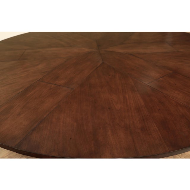 64–84-Inch Expandable Cherry Jupe Dining Table With Brass Stretcher and Brass-Capped Saber Legs For Sale - Image 9 of 13