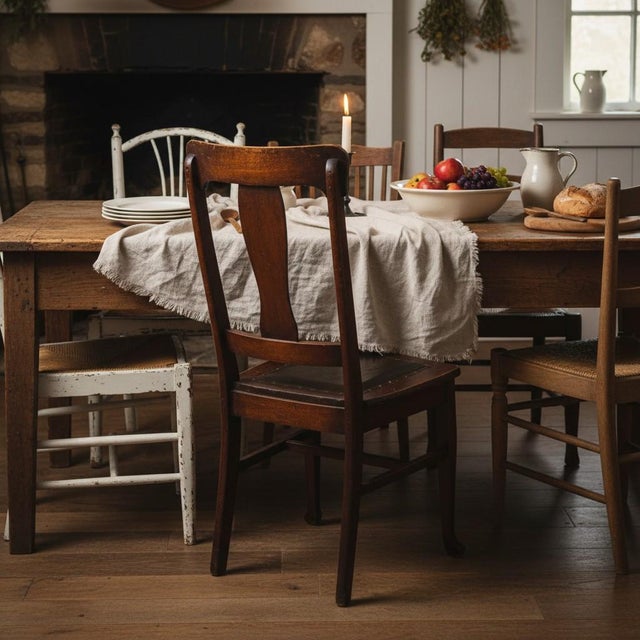 1920s Antique Nc Chair-Leather Seat-Shaker Style-Primitive Accent Chair-Farm-Wood-Desk For Sale - Image 5 of 11