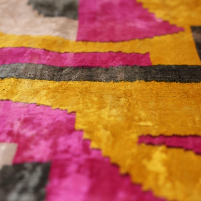 Textile Abstract Silk Velvet Pillow 20x20 in Handmade Geometric Luxury Accent Cushion For Sale - Image 7 of 8