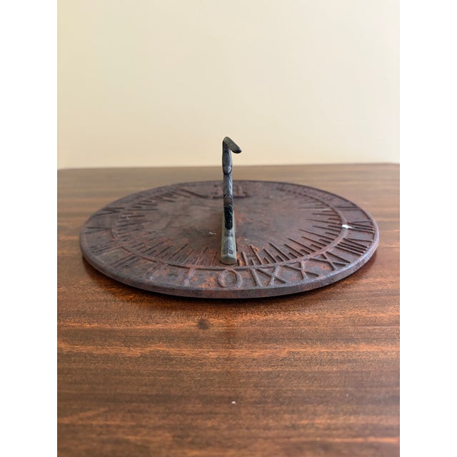 Virginia Metalcrafters Vintage English Country Iron Verdigris Garden Sundial "Grow Old Along With Me" For Sale - Image 4 of 7