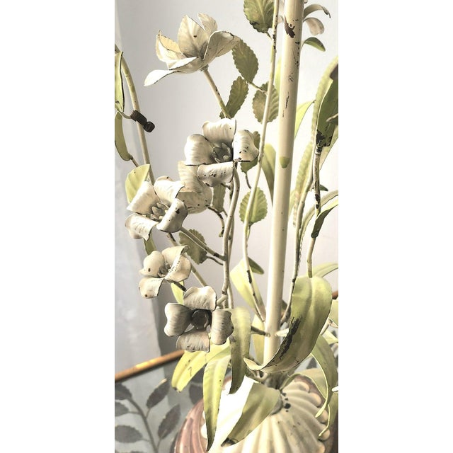 Wood Mid 20th Century Mid Century Modern Italian White Lily Tole Table Lamps - a Pair For Sale - Image 7 of 9