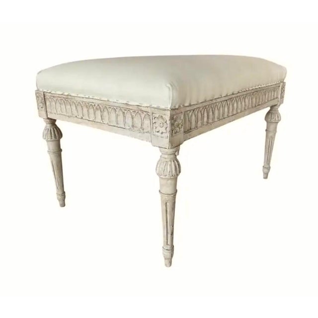 Antique Gustavian Carved Painted and Upholstered Stool For Sale In Tampa - Image 6 of 8