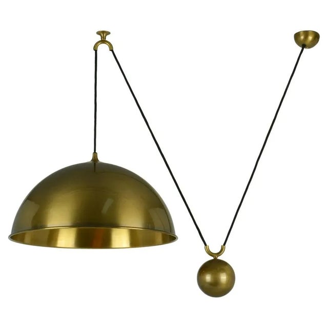Posa Pendant in Brass with Side Counter Weight attributed to Florian Schulz, 1960s For Sale - Image 3 of 8