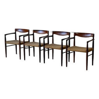 In Style of h.w. Klein for Bramin Rosewood Woven Cord Dining Chairs Set of 4 Danish Mid-Century Modern 1960s For Sale