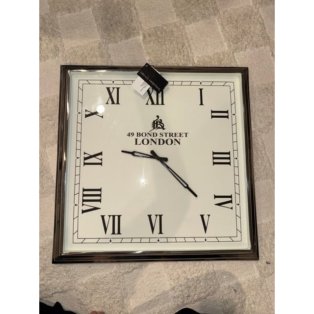 2010s Drexel Heritage "49 Bond Street London" Square Polished Nickel Wall Clock – 22" For Sale - Image 5 of 5