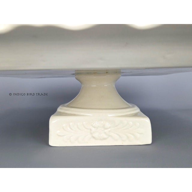White Vintage Italian Porcelain Cake Pastry Display Pedestal Stand Seashell Scalloped Edge and Hand-Painted Strawberries Made in Italy For Sale - Image 8 of 12