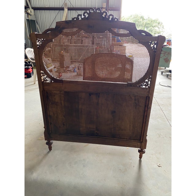 Brown Early 20th Century Antique Carved Wood and Cane Twin Bed For Sale - Image 8 of 12