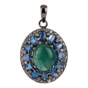Modern-Style Emerald and Kyanitre Oval Statement Pendant for Women