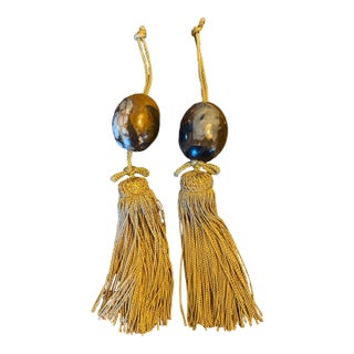 1960s Japanese Marble Scroll Weights With Silk Tassels For Sale