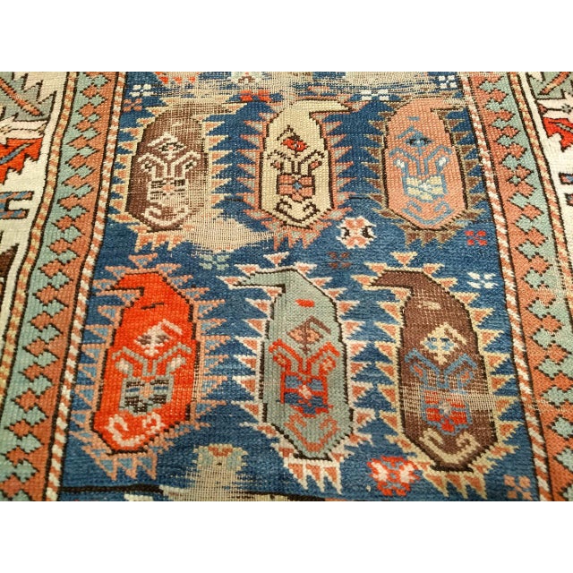 Antique Caucasian Kazak Runner, Allover Paisley Pattern, Handwoven Wool, Blue & Ivory, 3’ x 9’ For Sale In Chicago - Image 6 of 8