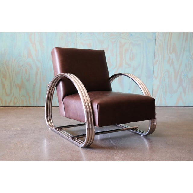 Vintage Pair of Ralph Lauren Hudson St Lounge Chairs in Leather and Stainless Steel For Sale - Image 11 of 11