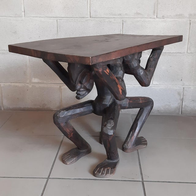 African Table in Carved Wood with Tribal Sculpture For Sale - Image 5 of 16