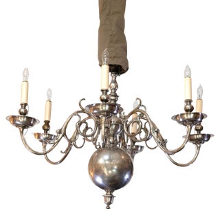 Flemish Baroque Style Silver Plated Cast Bronze Six Light Chandelier Netherlands Circa 1870 For Sale
