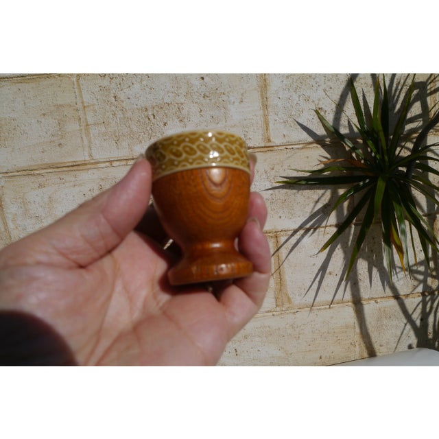 1960s Vintage Wood Ceramic Easter Egg Cups, Japan- Set of 2 For Sale - Image 10 of 10