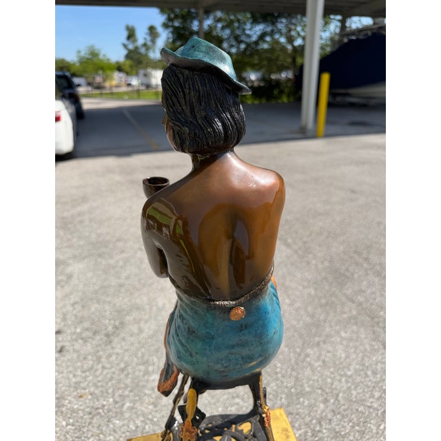 Mid-Century Modern Bronze Statue of a Girl on a Stool Drinking Champaign, 1960s For Sale - Image 3 of 9