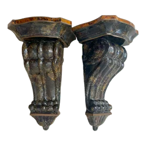 1980s Large Pair of Tessellated Pen Shell and Brass Wall Brackets Attributed to Maitland-Smith