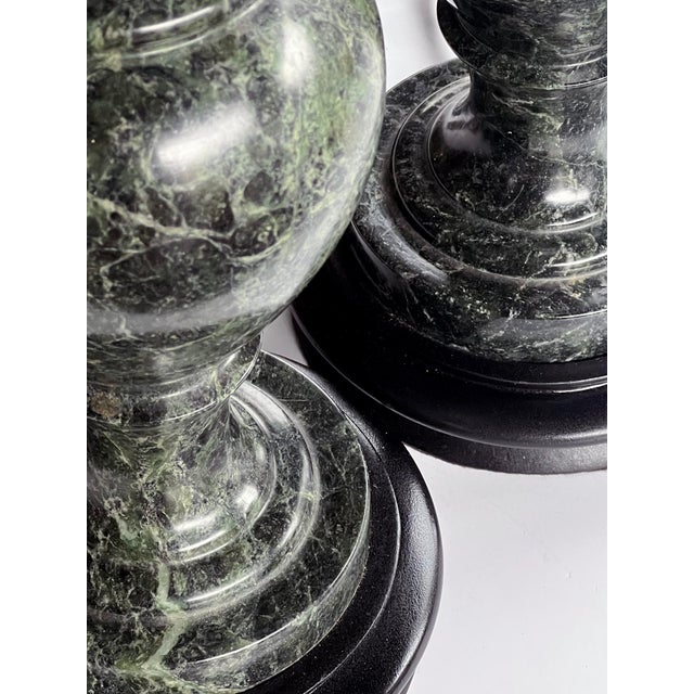 Pair Vintage Italian Baluster-Form Verde Antico Marble Lamps For Sale In San Francisco - Image 6 of 6