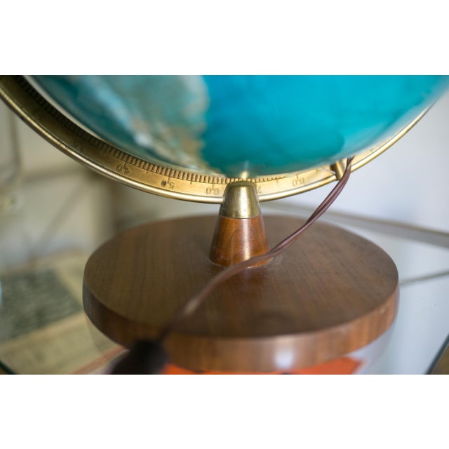 Mid 20th Century Illuminated Topographic Globe — Ussr Cold War Era — Walnut Base — Brass Stand — Electric Light Globe For Sale In Washington DC - Image 6 of 8