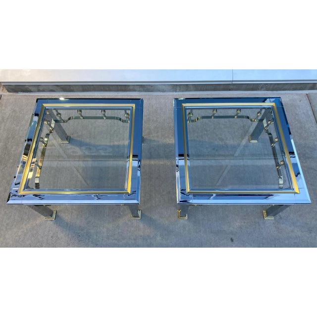 Modern Chrome & Glass End Tables in the style of Mastercraft - a Pair For Sale - Image 10 of 13