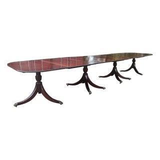 Large Early 20th Century Mahogany Four-Pedestal Dining Table, 1920s For Sale