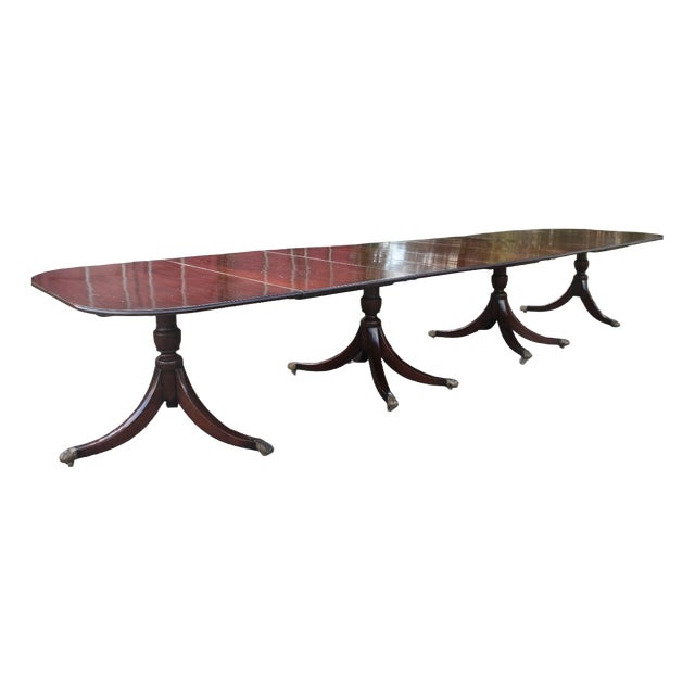 Large Early 20th Century Mahogany Four-Pedestal Dining Table, 1920s For Sale