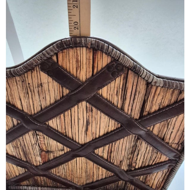 Wood Vintage 1970's Wood Rattan & Leather Wall Organizer Mail Pocket Letter Holder For Sale - Image 7 of 9