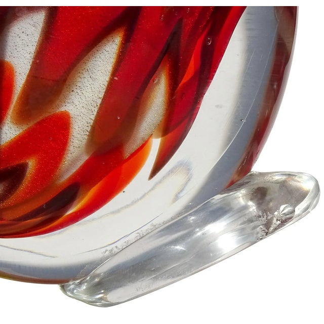 Vintage Murano Red Orange White Gold Flecks Italian Art Glass Flat Fish Figure Sculpture Paperweight For Sale - Image 11 of 11