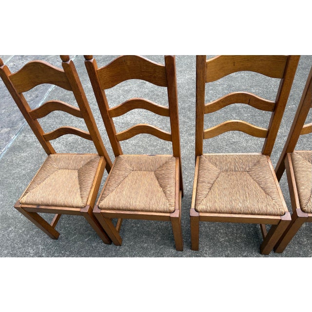 Brown Vintage French Country Ladder Back Dining Chairs With Rush Seats - Set of 8 For Sale - Image 8 of 9
