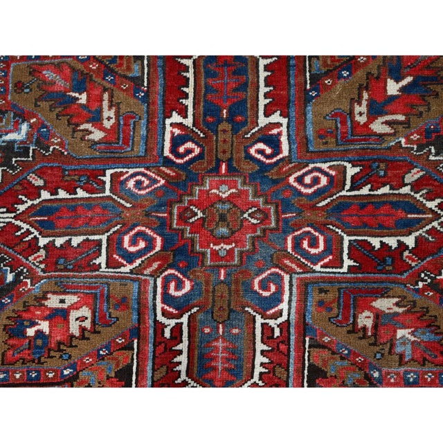 1960 8'2"x10'10" Red Hand Knotted Pure Wool Centre Geometric Medallion Worn Down Rug For Sale - Image 12 of 12