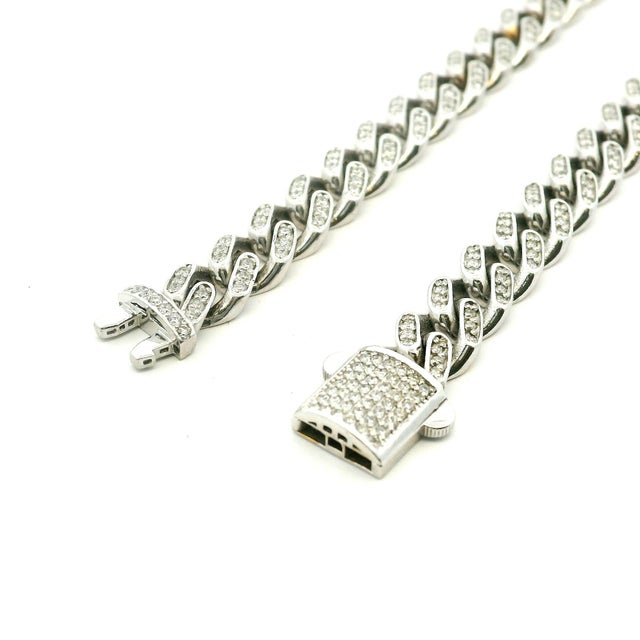 Men’s 14k White Gold 6.5 Carat Diamond Pavé Link Bracelet For Sale - Image 10 of 11