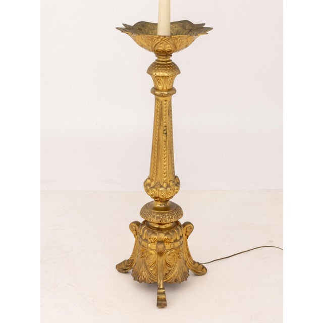 Early 20th Century Gothic Revival Gilt Bronze Floor Lamp For Sale - Image 4 of 8