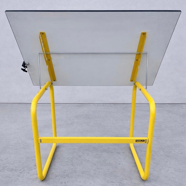 Mid-Century Modern Italian Neolt Yellow Drafting Table With Matching Architect Table Lamp – Mid-Century Modern Studio Pair For Sale - Image 3 of 9