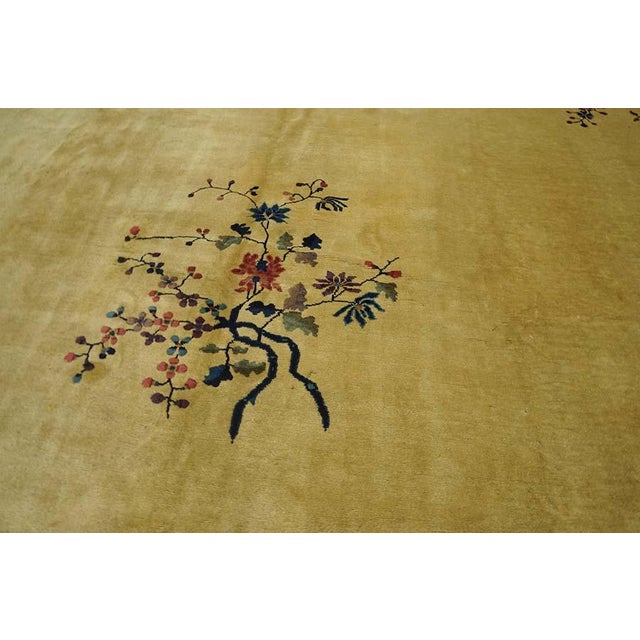 1920s Beige Foliate Floral Antique Chinese Peking Rug 13'2" X 14' Knotted Wool Carpet For Sale - Image 9 of 13