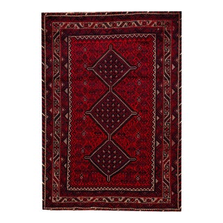 Vintage Persian Shiraz Handmade Red Tribal Wool Rug For Sale