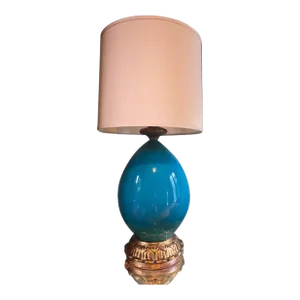 Vintage Large Blue Lamp With Gilt Trim