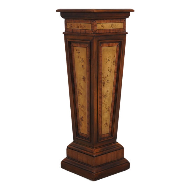 Theodore Alexander Neoclassical Burl Wood Tapered Pedestal Stand For Sale