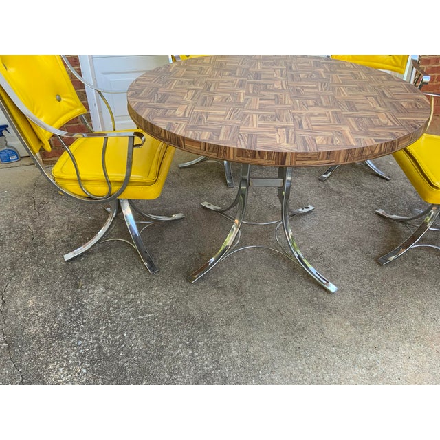 Art Deco Set of Vintage Mid Century Chromes and Yellow Vinyls Four Chairs and Table For Sale - Image 3 of 8