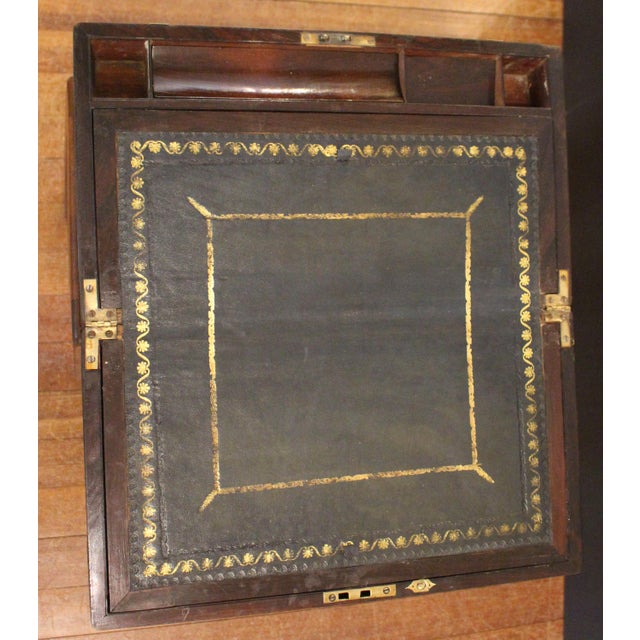 Circa 1840 English Lap Desk Writing Box on Custom Side Table Stand For Sale - Image 10 of 12