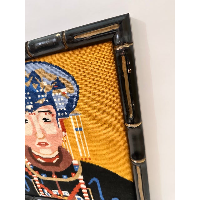 Vintage Needlepoint Asian Portrait For Sale - Image 4 of 6