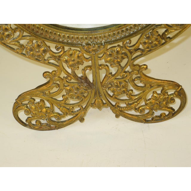 Art Nouveau Late 19th Century Beveled Glass Mirror Gold Gilt Pierced Antique Aesthetic Movement, Victorian Table Wall Gilded Cast Iron Reticulated For Sale - Image 3 of 15