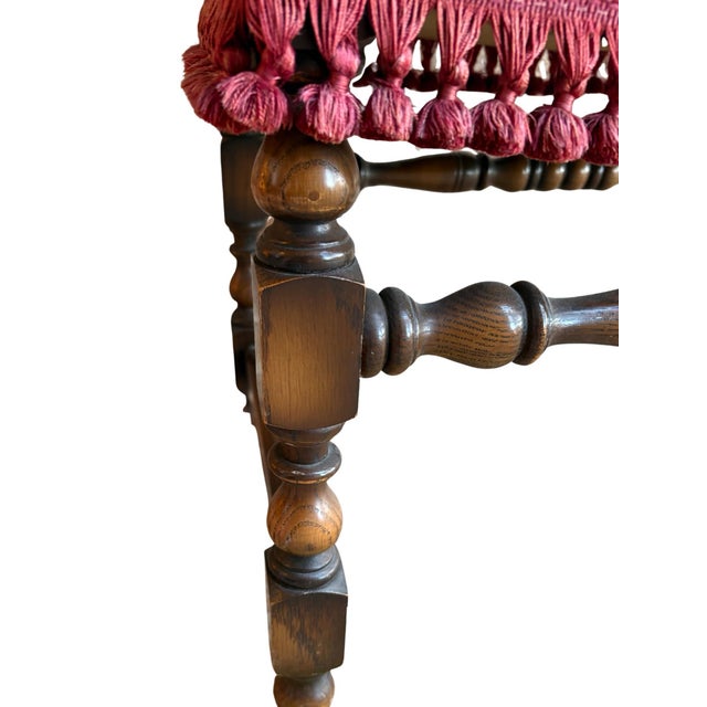 Mid 20th Century Vintage American Furniture Company Upholstered Vanity Bench With Turned Legs and Tassel Trim For Sale - Image 5 of 12