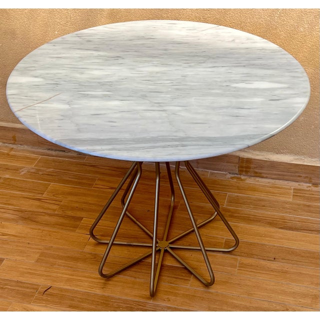 New Metal Fleur Side Table with White Marble Top, Indoor and Outdoor For Sale - Image 12 of 18