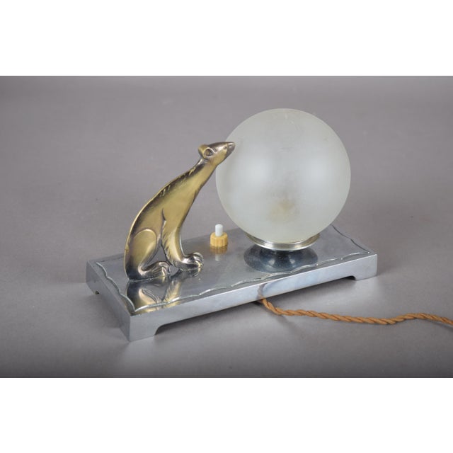 Gold Art Deco Animal-Figure Table Lamp with Frosted Glass Globe, 1940s For Sale - Image 8 of 11