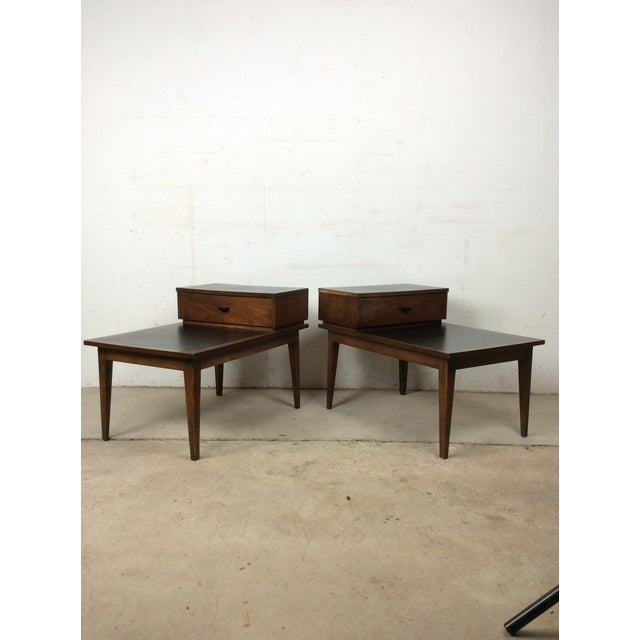 Pair Mid Century Modern Walnut Step Tables With Single Drawer For Sale - Image 10 of 12