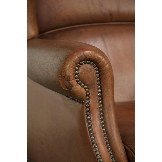 Sheepskin Wing Armchair in Warm Cognac Color For Sale - Image 10 of 13