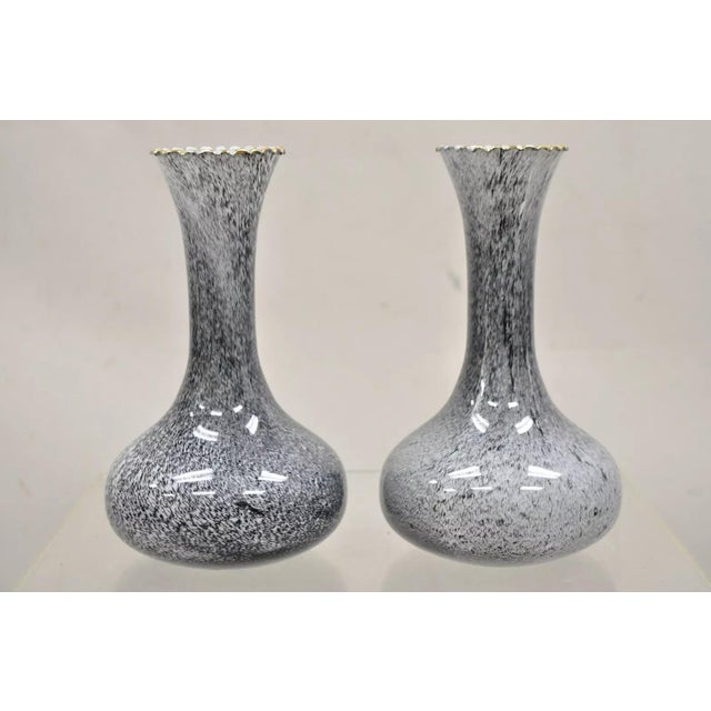 Vintage Mid Century Italian Modern Speckled Grey Glass Fluted Vases - a Pair For Sale - Image 11 of 11