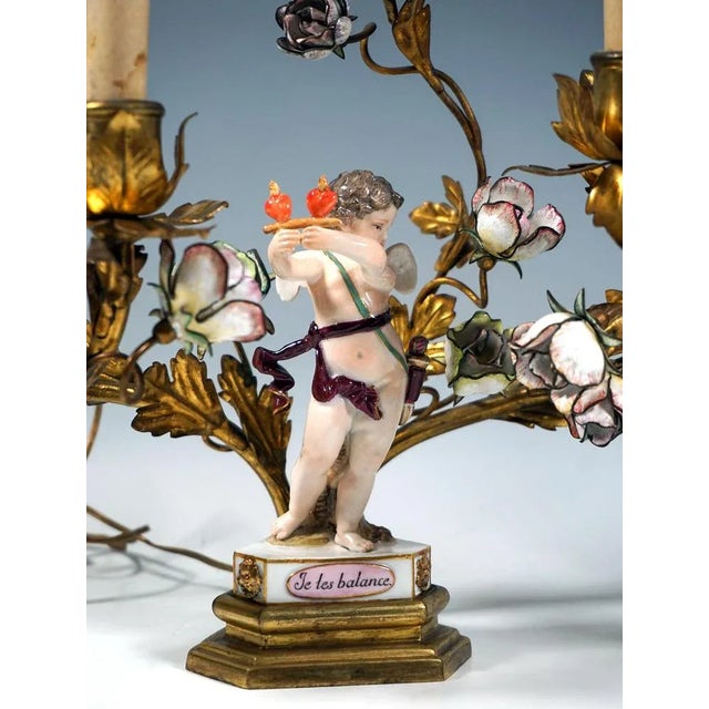 Bronze Table Lamps with Motto Children attributed to M.V. Acier for Meissen, Set of 2 For Sale - Image 6 of 11